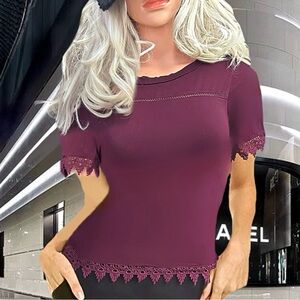 Burgundy Cover Stitched Tee